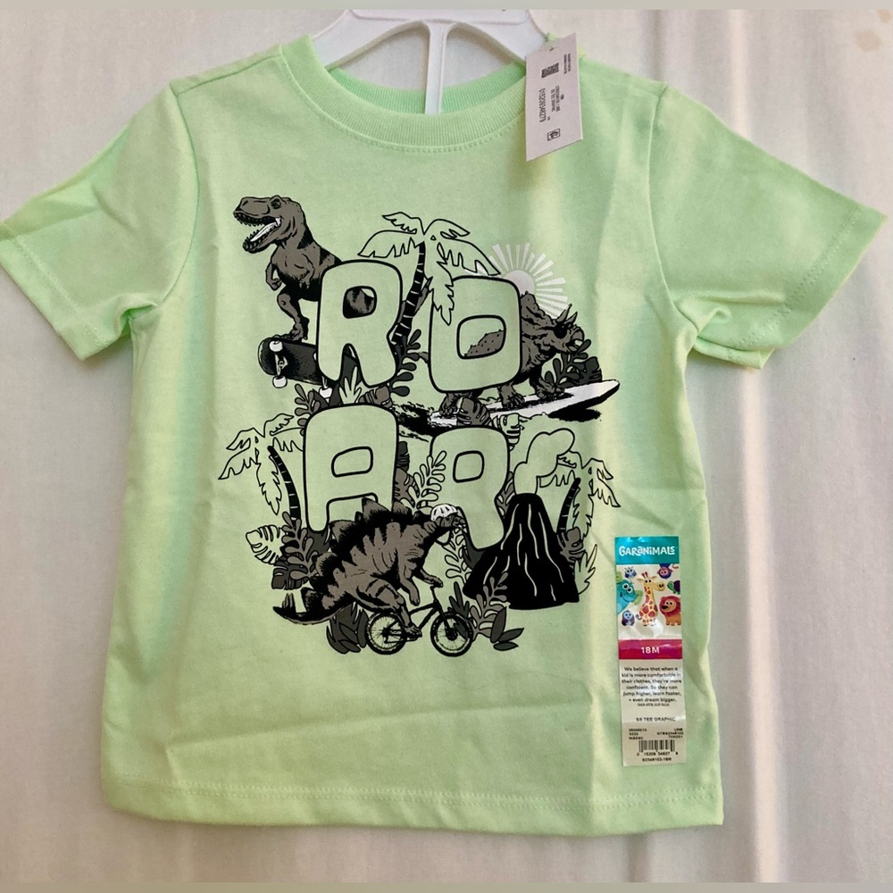 NWT Garanimals Light Lime Green Dinosaur Graphic Tee Size 18 Mos.